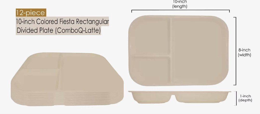 12pcs divided rectangular plate (Category: Dinnerware & Cutlery) located in Makati City. Submitted by xaannee (Listing ID 1470584056, Image 3). Description: Selling set 12pcs divided rectangular plate Beige color 5sets available If per piece, ₱60 each Pick up at makati.