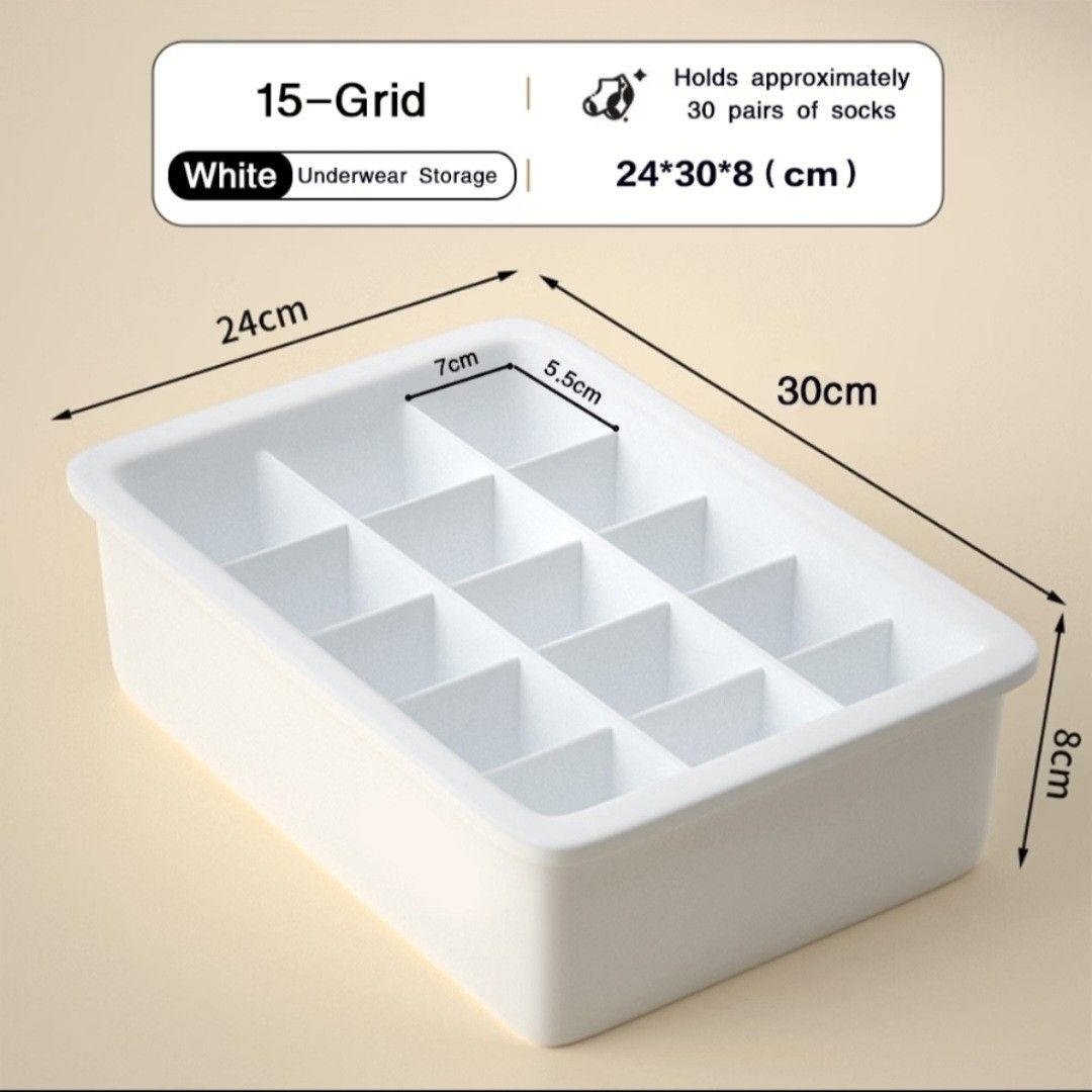 15-Grid White Underwear Storage Box with Lid (Category: Storage Boxes & Baskets) located in Manila. Submitted by declutter_daruma (Listing ID 1470653532, Image 1). Description: RFS: rush decluttering container with lid.