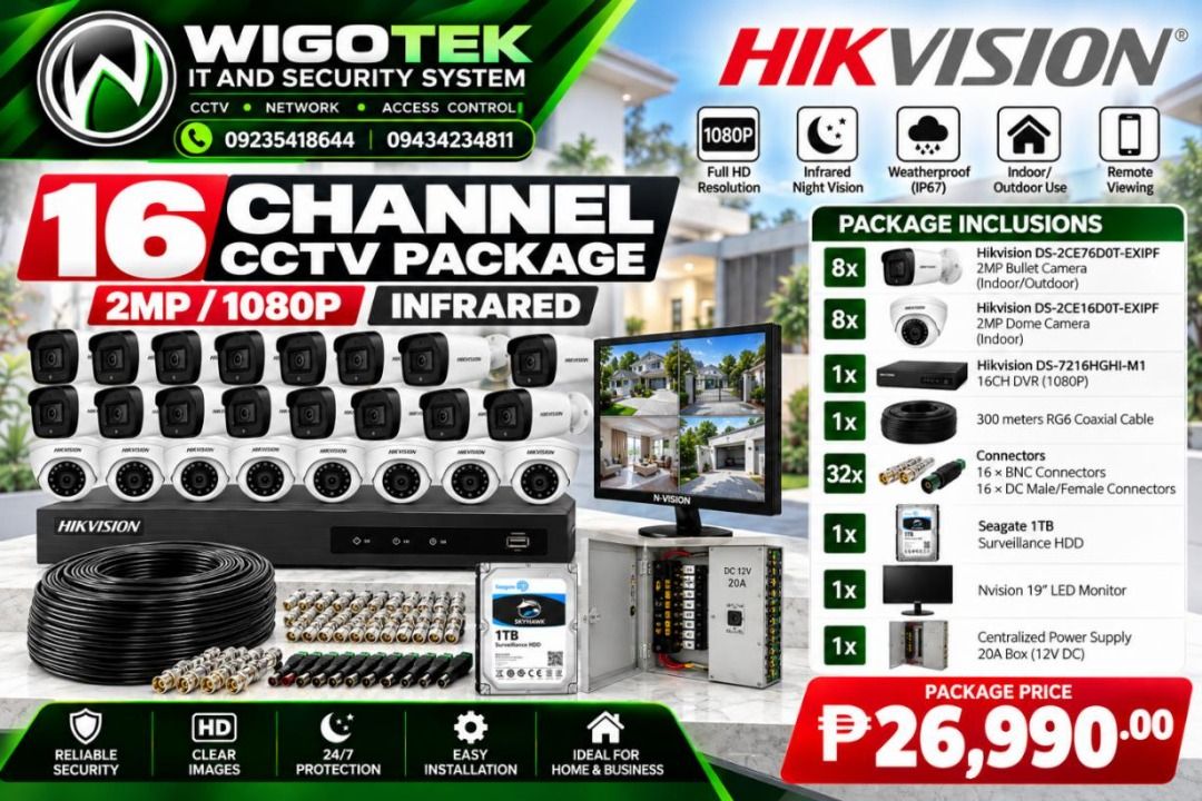 16 CHANNEL CCTV PACKAGE HIKVISION ANALOG 2MP (Category: Security Systems & CCTV Cameras) located in Cebu City. Submitted by wenceslaor64113 (Listing ID 1470635087, Image 1). Description: For your inquiries Look For: ROSE 09383836240 09911004161 Or visit us #243 Sms Bldg Plaridel St Alang-Alang Mandaue City Cebu (Near UV Mandaue Campus Beside Dubby's Burger) ✅Pin Location: Wigotek Computers and Cctv Jose L. Briones St..