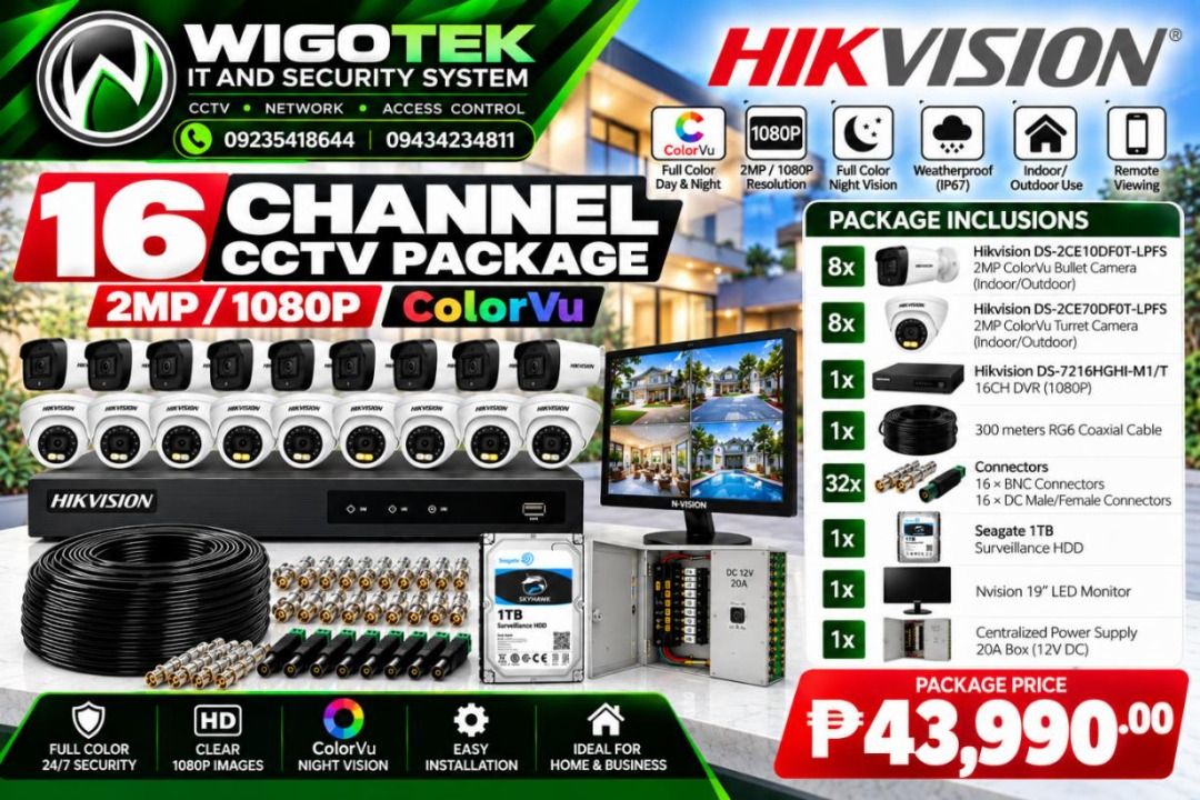 16 CHANNEL CCTV PACKAGE HIKVISION ANALOG 2MP (Category: Security Systems & CCTV Cameras) located in Cebu City. Submitted by wenceslaor64113 (Listing ID 1470635087, Image 2). Description: For your inquiries Look For: ROSE 09383836240 09911004161 Or visit us #243 Sms Bldg Plaridel St Alang-Alang Mandaue City Cebu (Near UV Mandaue Campus Beside Dubby's Burger) ✅Pin Location: Wigotek Computers and Cctv Jose L. Briones St..