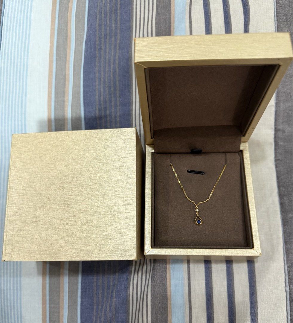 18k Gold Necklace with Sapphire Stone (Category: Necklaces) located in Manila. Submitted by jay_bee888 (Listing ID 1470580360, Image 3). Description: For Sale 18k Gold Necklace with Sapphire Stone Inclusion: with box Length : 16-18 inches Bought it from Shanghai .