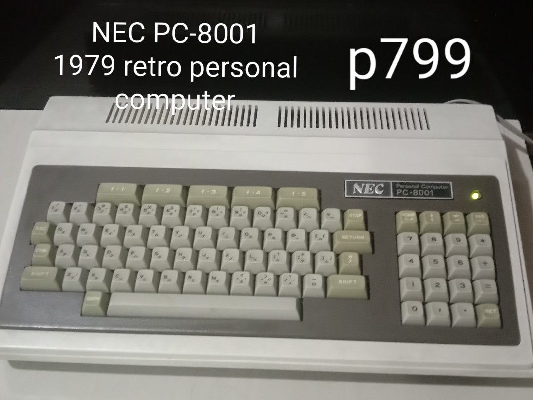 1979 retro personal computer NEC PC-8001 (Category: Desktops) located in Manila. Submitted by redvincent01640 (Listing ID 1470631812, Image 1). Description: The NEC PC-8001 is a pioneering Japanese personal computer released by Nippon Electric Company (NEC) in September 1979. It played a foundational role in launching the Japanese home computer industry, eventually capturing about 40% of the domestic market by 1981. Key Specifications • CPU: NEC 