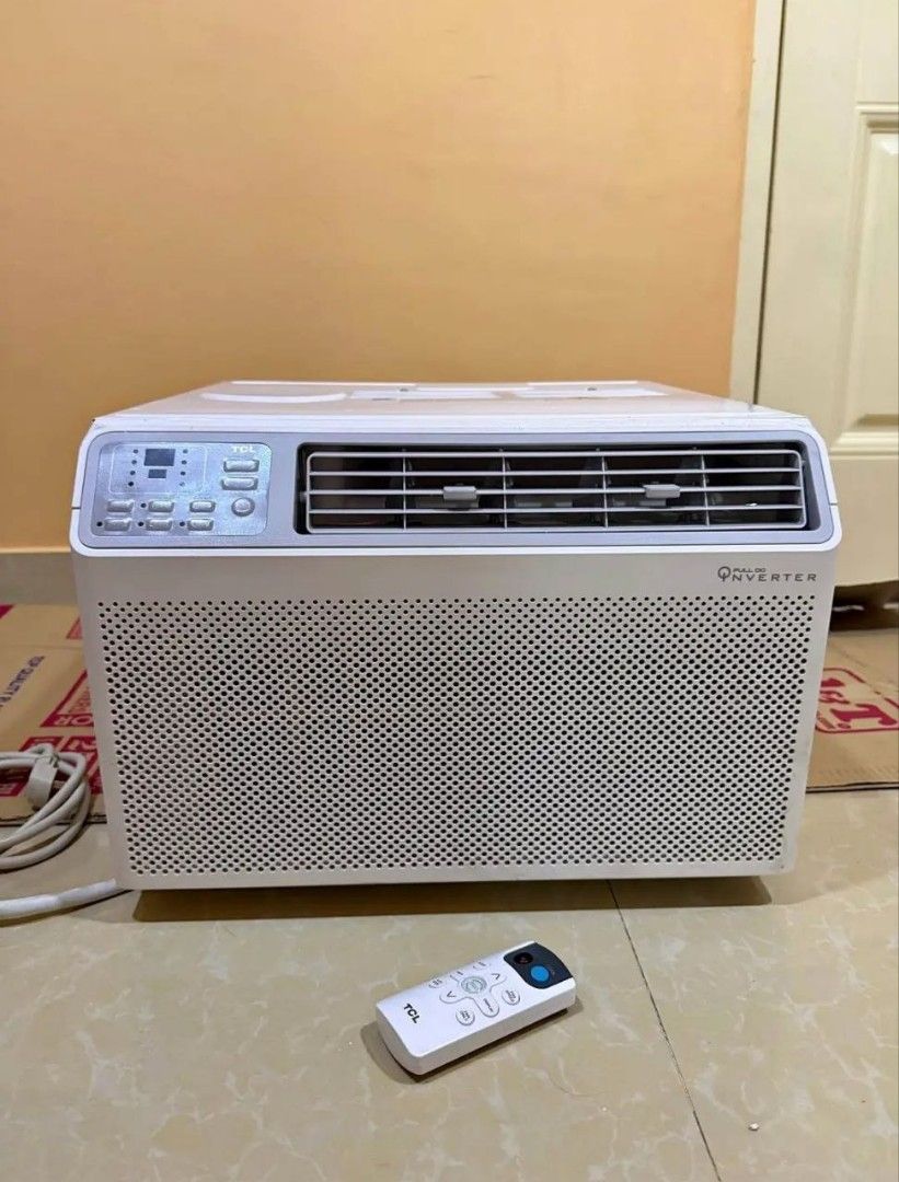 1HP Full DC Inverter Window Type Air Conditioner (Category: Air Conditioning and Heating) located in Manila. Submitted by quickstorm.6c1d53 (Listing ID 1470594205, Image 1). Description: - Brand: TCL Window-Type Air Conditioner - Technology: Full DC Inverter for energy savings - Control: Includes original remote and left-side control panel with digital display - Airflow: Front grill with adjustable louvers - Power: Side-attached power cord - Fulf