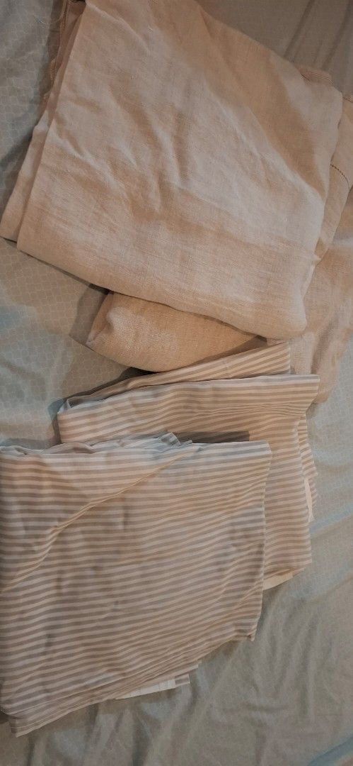2 sets IKEA Neutral Linen and Beige Striped Curtains (Category: Curtains & Blinds) located in Paranaque City. Submitted by finders_thriftersph (Listing ID 1470677692, Image 1). Description: - Material: Set 1 - Light Airy Pinstriped Set 2 - Beige Linen - Design: Elegant beige and white striped fabric panels - Style: Neutral tones that effortlessly match any interior - Ideal for: Living room or bedroom windows - Weight: Standard fabric weight for e