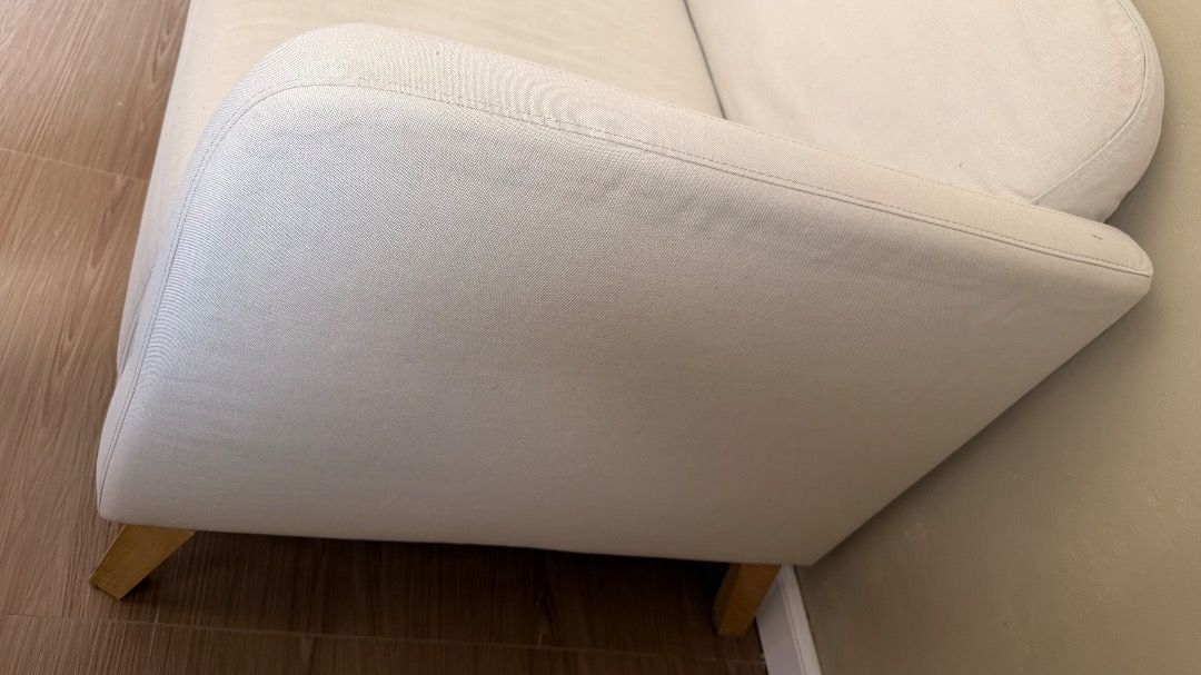 2-Seater Fabric Sofa with Interchangeable Covers (Category: Sofas) located in Imus. Submitted by msdebz (Listing ID 1470584946, Image 3). Description: Ikea Linanäs 2-seater couch with protector - Type: Compact 2-Seater Couch - Legs: Sturdy wooden legs - Cushioning: Firm and comfortable - Upholstery: Neutral cream (fitted) + bonus dark green slipcover for easy color swapping - Ideal For: Living room, bedroom, or study setup - Condition: Clean fabr