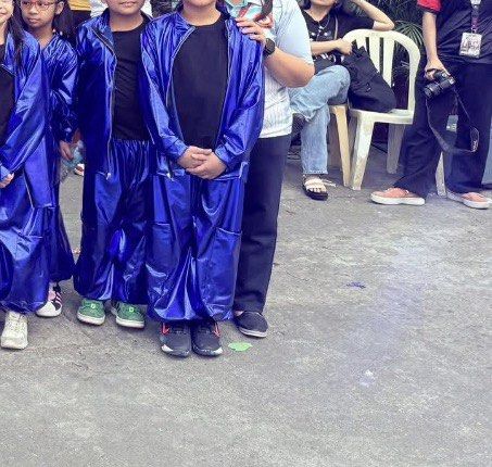 9yo Metallic Blue Dance Costume Jacket and Pants Set (Category: Coats, Jackets and Outerwear) located in Pasig City. Submitted by morilove (Listing ID 1470569736, Image 1). Description: - Bright blue metallic dance costume set - Includes a matching zip-up jacket and long pants - Standard kids sizing with a comfortable fit for dancing and movement - Shiny fabric designed to catch stage lights nicely - Worn only once for a group performance.