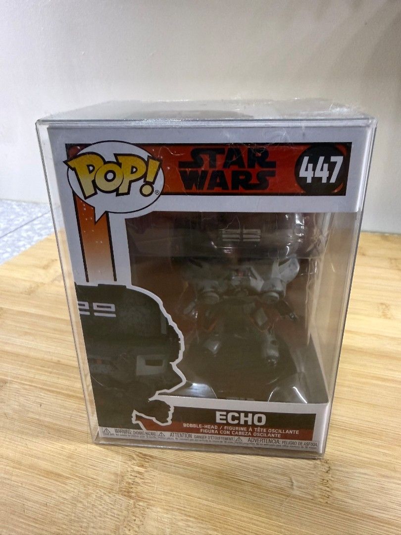 ✨ Funko Pop! Star Wars Echo #447 — Great Condition (Category: Designer & Blind Box Toys) located in Manila. Submitted by gian_ocampo (Listing ID 1470704044, Image 1). Description: 📋 Item Basics - Official Funko Pop vinyl bobble-head figure - Character: Echo — from Star Wars: The Bad Batch - Item Number: #447 - Comes complete with original retail box and clear protector case ✅ Figure Condition - Figure is complete — no breaks or missing parts - W