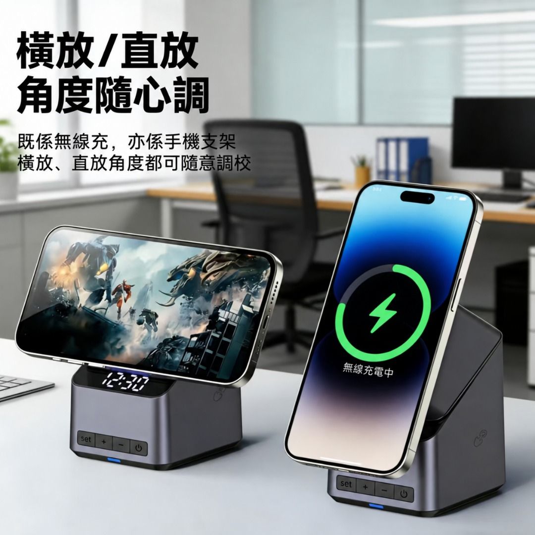 ⚡ Qi2 15W 三合一磁吸無線充電座｜iPhone Apple Watch AirPods 旋轉充電支架 多功能桌面時鐘 3合1 Wireless Charger （分類：充電器及電線）位於 Hong Kong。 由 mountainphoneclub 提交（商品編號 1470688595，圖片 3）。簡介： 🏔️ MOUNTAIN | SMART DESK ESSENTIALS ⚡ 3-in-1 Magnetic Wireless Charging Station 🔋 旋轉三合一磁吸無線充電座 一個充電座，整齊管理三部裝置。 手機、智能手錶、無線耳機，集中同一個位置充電，唔使再喺枱面放幾個充電器，打造簡潔又實用嘅桌面空間。✨ ━━━━━━━━━━━━ ⚙️ 產品設計亮點 🔋 3-in-1｜三合一無線充電 支援同時為兼容嘅手機、智能手錶及無線耳機充電，集中管理日常電子裝置。 🧲 Magnetic Charging｜磁吸充電 磁吸式手機充電面板，方便對準充電位置，隨放隨充。 ⚡