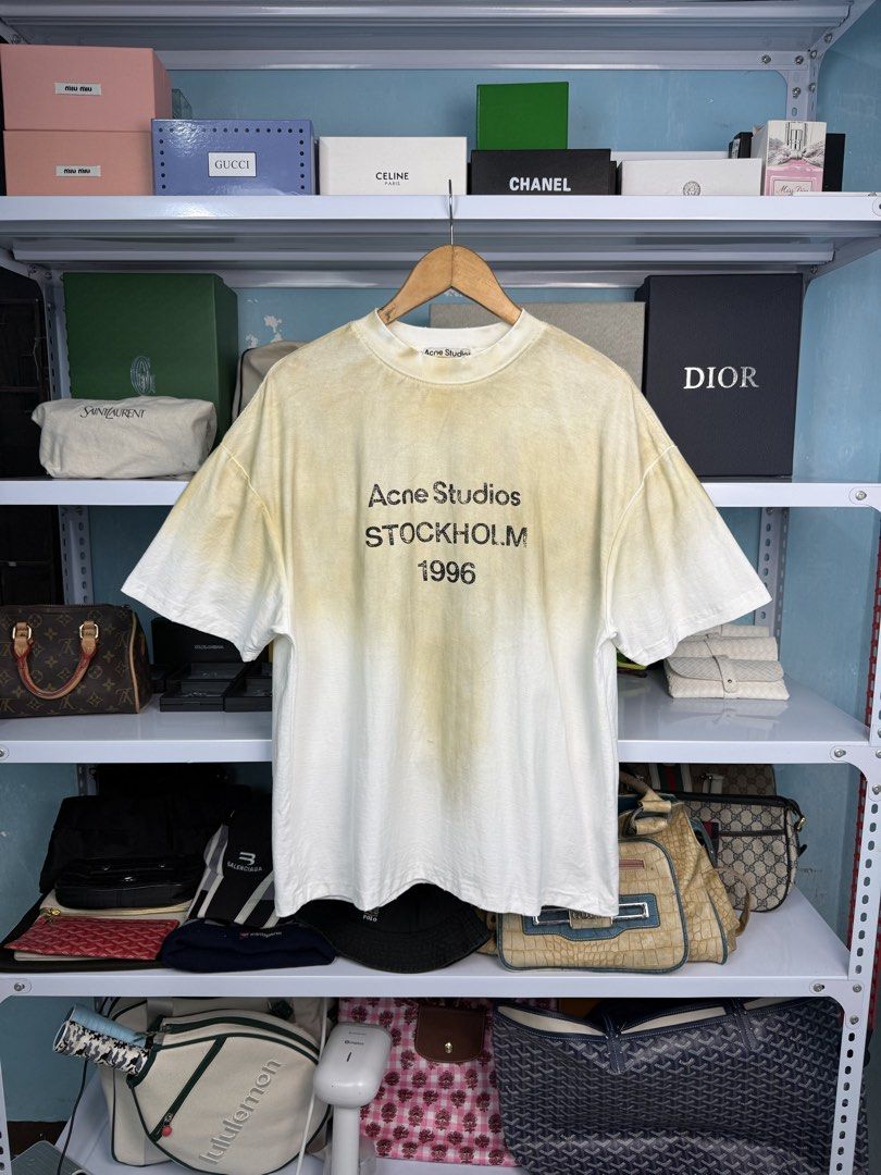 ACNE STUDIOS (Category: Tshirts & Polo Shirts ) located in Quezon City. Submitted by generalmerchandiseph (Listing ID 1470733500, Image 1). Description: - ACNE STUDIOS STOCKHOLM 1996 - YELLOWISH BROWN SUNFADE - OFF WHITE/VINTAGE FADE COLORWAY - DISTRESSED LOGO - 23W X 27.5L BOXY LARGE MENS - STILL IN PRISTINE CONDITION - HONGKONG / JAPAN SOURCE - WASHED AND READY TO WEAR 🫧.