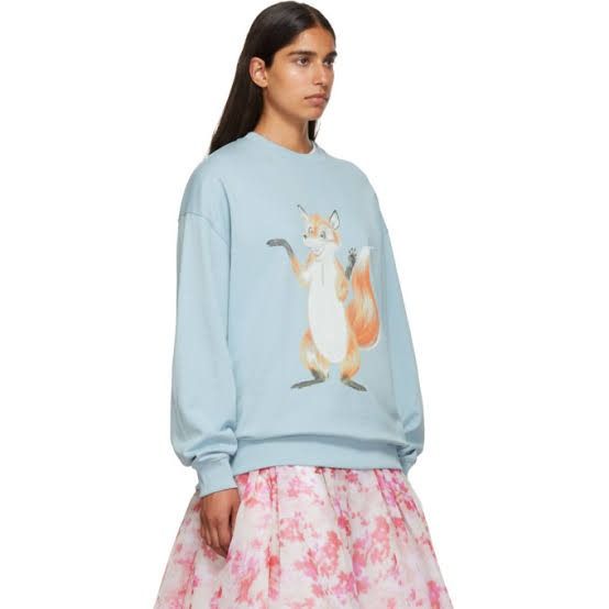 Acne Studios Fox Print Light Blue Sweatshirt L (Category: Longsleeves) located in Cebu City. Submitted by _t.rix (Listing ID 1470580065, Image 3). Description: - Brand: Acne Studios - Color: Light Blue - Size: Large - Design: Fun fox graphic on the front with branding text near the back collar - Details: Classic crew neck, ribbed cuffs and hem - Material: 100% Cotton - Origin: Made in Portugal.