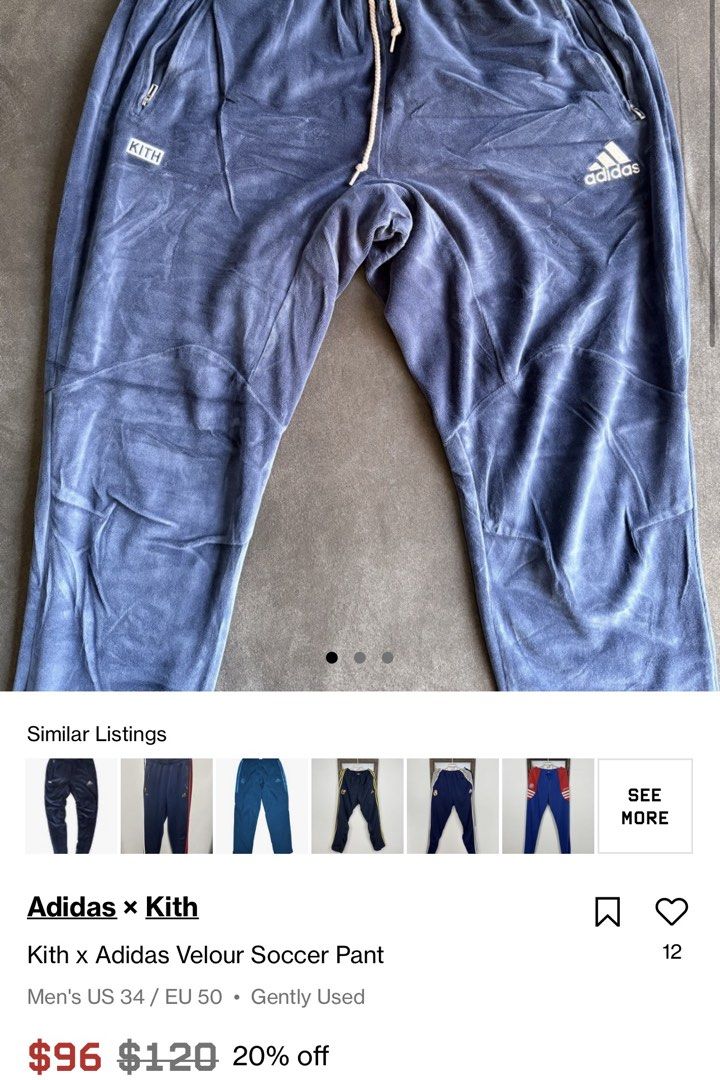 Ad*das x kith velour track pants (Category: Joggers) located in Manila. Submitted by paulovenegaskalakal2020 (Listing ID 1470559242, Image 2). Description: For sale! Kalakal Ad*das x Kith velour/velvet track pants Size 34 to 46 Length- 42 inches Thigh- 15 inches Knee- 9.5 inches Leg opening- 6 inches Sign of usage Good MINE 3,890 +sf.
