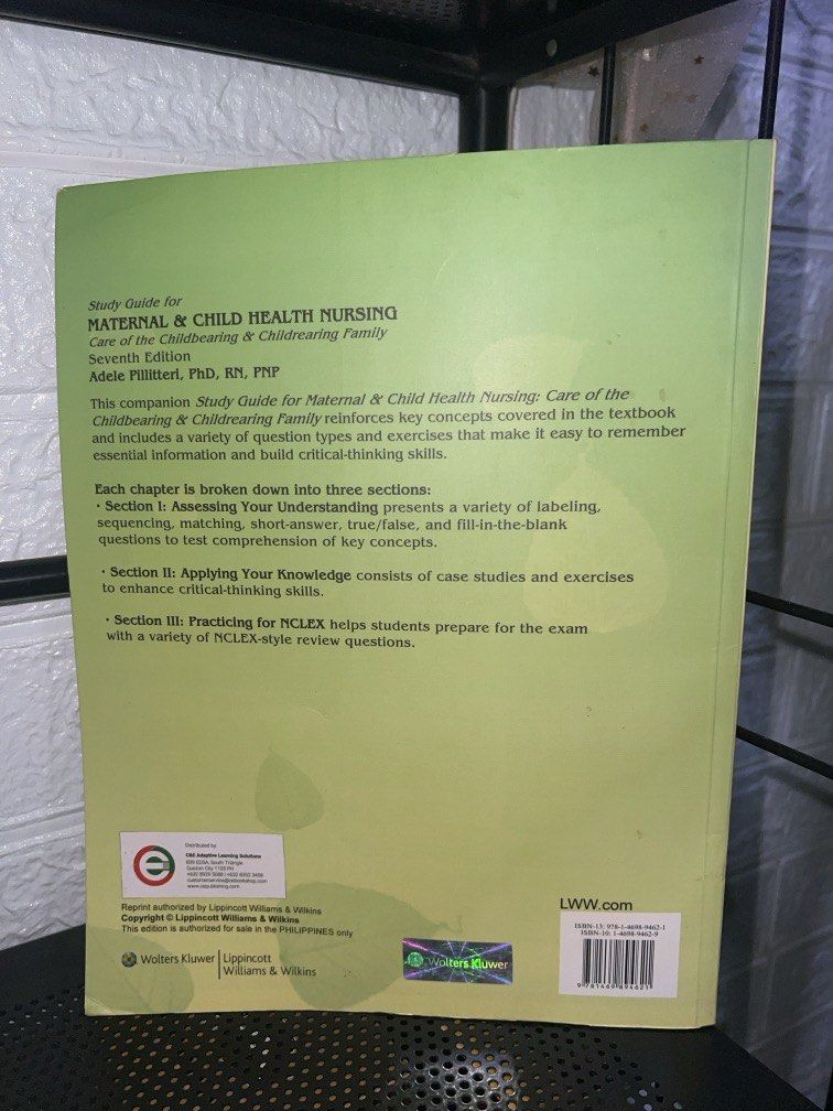 Adele Pilliteri Study Guide for Maternal & Child Health Nursing (Category: Assessment Books) located in Dagupan City. Submitted by go.kluttery (Listing ID 1470713823, Image 3). Description: .
