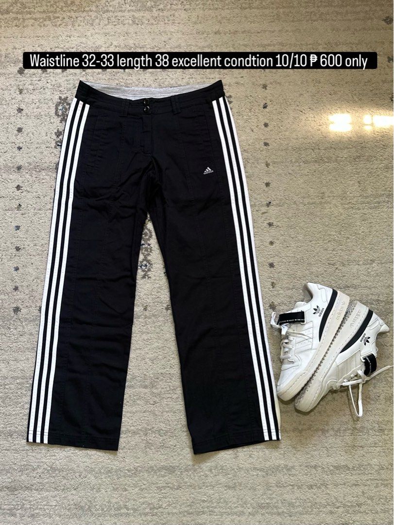 Adidas Climalite Black 3-Stripe Track Pants (Category: Joggers) located in Daet. Submitted by thrifthings2018 (Listing ID 1470567573, Image 1). Description: - Authentic Adidas performance track pants in classic black - Iconic white three-stripe detailing down both sides - Moisture-wicking Climalite fabric keeps you cool and dry - Dual-button waistband closure with contrast grey interior lining - Classic straight leg cut for a comfortable fit - Sm