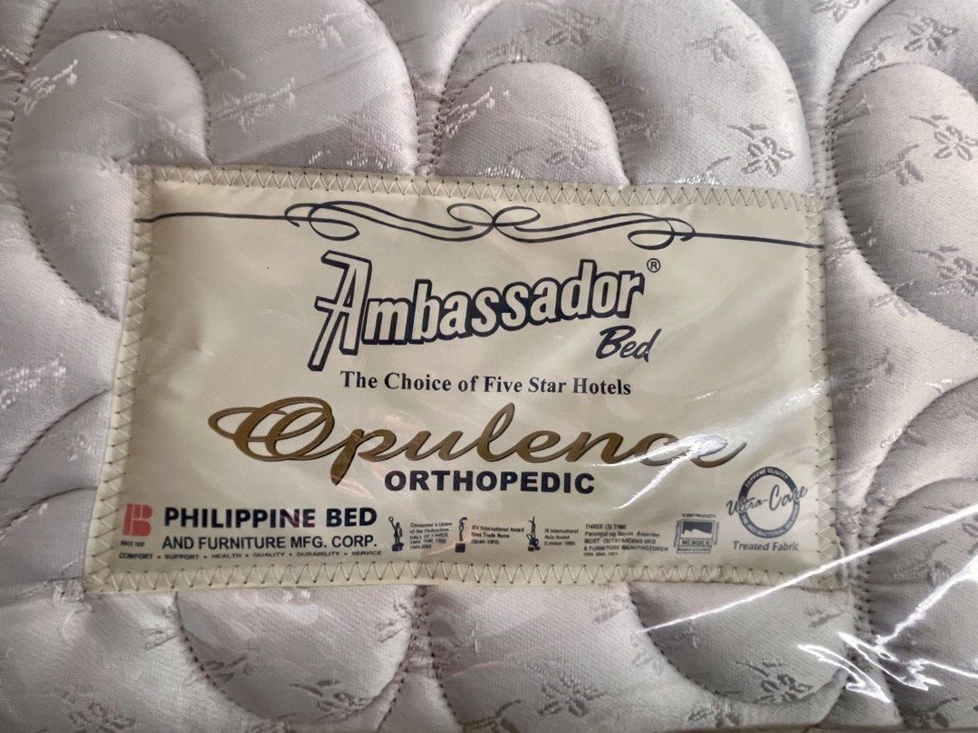Ambassador Bed Opulence Orthopedic Mattress (Category: Bed Frames & Mattresses) located in Manila. Submitted by lan_0028 (Listing ID 1470623601, Image 2). Description: - Brand: Ambassador Bed Opulence Orthopedic mattress by Philippine Bed and Furniture Mfg Corp. - Quality: 5-star hotel quality with firm orthopedic support for daily sleeping comfort. - Fabric: Ultra-Care treated, antibacterial fabric. - Features: Clean quilted top pattern, thick s