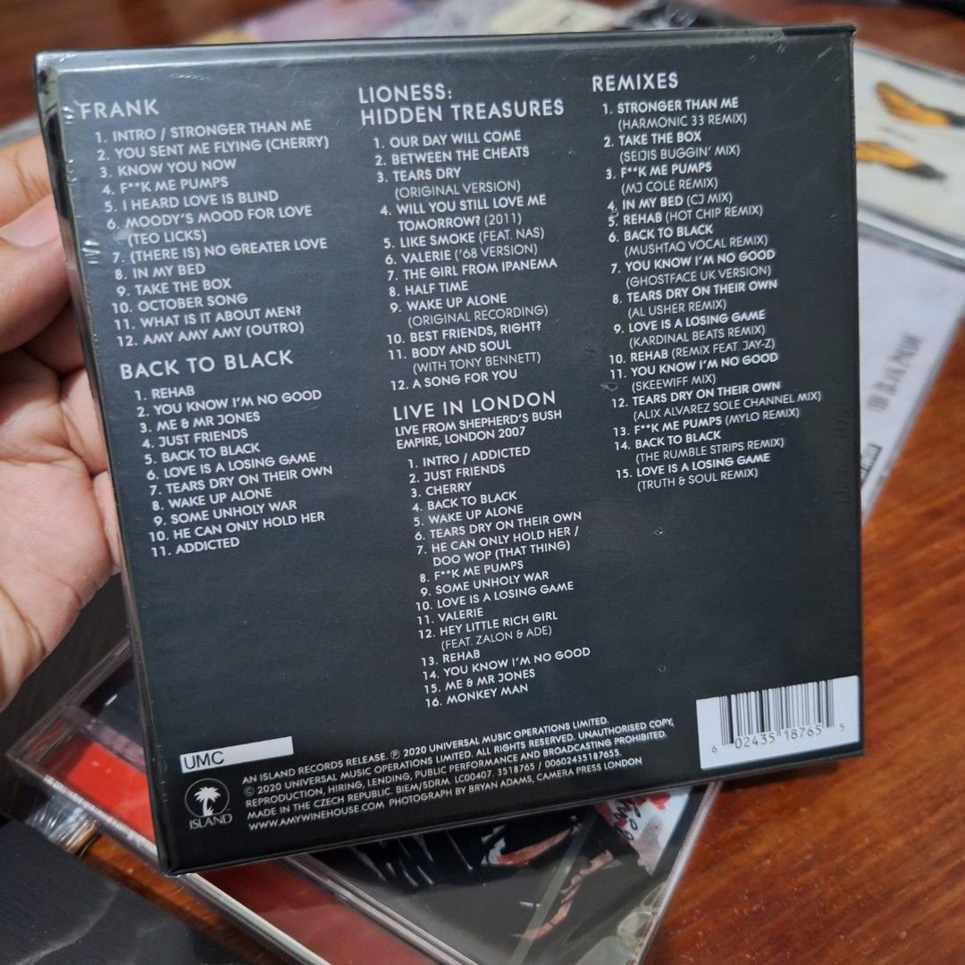 Amy Winehouse 5cd boxset (Category: CDs & DVDs) located in Caloocan City. Submitted by collectionsitems (Listing ID 1470657739, Image 2). Description: Welcome to our shop KEY NECTION A DISCTION MUSIC AND VIDEO STORE! 👝Posted items are on hand. 💿🎧🎵💽🎷📽🎥 CD'S / DVD's Books & VINYL are all imported made in uk our local opm album and original in mint to nearmint & unsealead sealed brand new 🛒Pls add to cart to check stocks availability. 💵We 