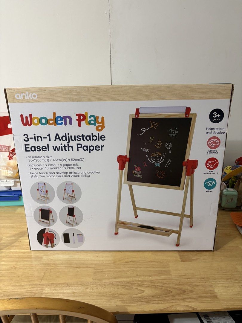 Anko 3-in-1 Adjustable Easel Board with Paper (Category: Stationery & School Supplies) located in Antipolo. Submitted by fcfx08 (Listing ID 1470705253, Image 1). Description: Brand: Anko Type: Wooden 3-in-1 Adjustable Easel Brand new stocks Perfect for gift! 1750 each only Marikina City .