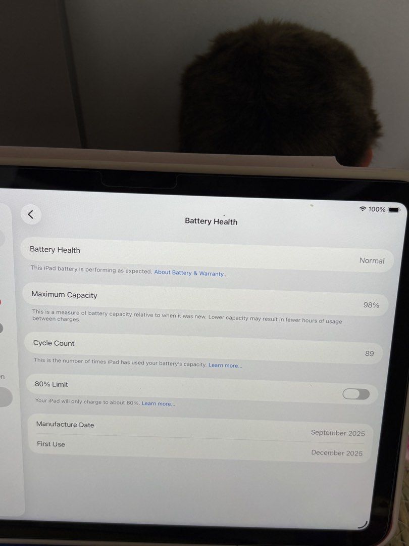 Apple Ipad 11TH Gen A16 (Category: iPad) located in Quezon City. Submitted by pattymelt (Listing ID 1470711401, Image 3). Description: Ipad 11Th Gen still under warranty till Dec 2026 128GB 98% Batt Health complete with Box & Paper Bag + Type C cord Can do Meet Ups .