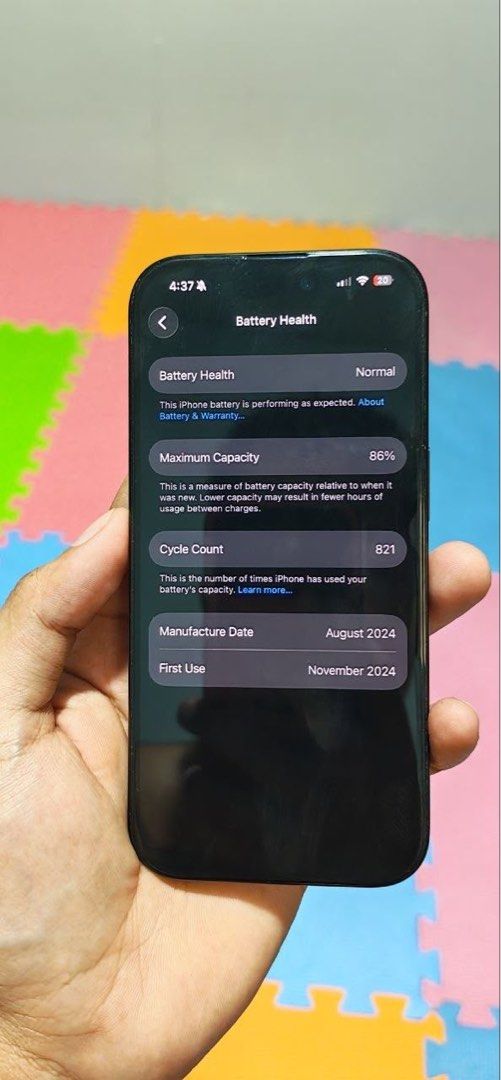 Apple Iphone 16 Pro 256GB (Category: iPhone 16 Series) located in Pasig City. Submitted by jdar0319 (Listing ID 1470696085, Image 2). Description: Apple Iphone 16 Pro Smart Lock 256GB BH - 86% Unli Check/Unli Reset Face ID/True Tone - No Issue Slightly Negotiable RFS - Upgrade.