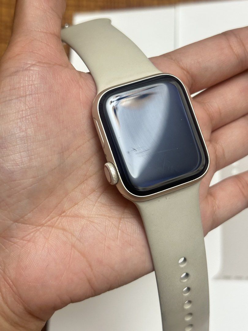 Apple Watch SE GPS + Cellular (Category: Wearables & Smart Watches) located in Manila. Submitted by thebeloved82917 (Listing ID 1470688802, Image 3). Description: Apple Watch SE (GPS + Cellular) * Size: 41mm * Case: Starlight Aluminum * Band: Starlight Sport Band (S/M) * Condition: Used but not abused, with slight scratches from normal use. Perfect for running, walking, gym workouts, and everyday use. Track your fitness and daily activity, receiv
