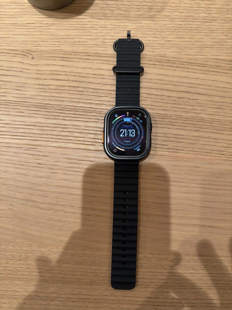 Apple Watch Ultra 49mm Titanium Black Ocean Band (Category: Wearables & Smart Watches) located in Singapore. Submitted by g4joe (Listing ID 1470680971, Image 1). Description: - Model: Apple Watch Ultra with 49mm titanium case and ceramic back - Connectivity & Durability: Cellular enabled, WR-100M water resistant, and dive-ready up to 40m - Display: Sapphire crystal display featuring the Wayfinder watch face - Included: Black ocean band (O/S) and 