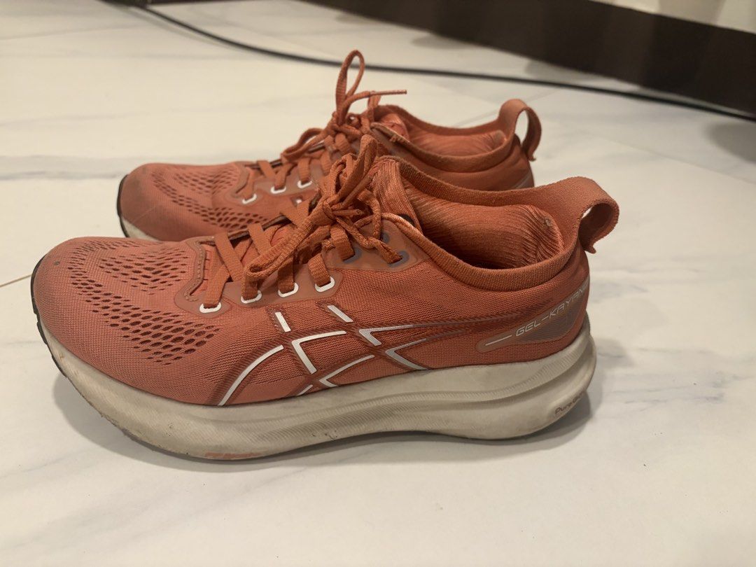 Asics Gel Kayano 31 (Category: Sneakers) located in Manila. Submitted by mbtm11 (Listing ID 1470688774, Image 1). Description: Good cushioning and stability for running or long walks. Well used but still good, responsive, and comfortable for daily training/long runs. Color: Desert Red/White Original, bought from SM North ASICS physical store for 11,090. Mileage: 300-350km (bought 2 yrs ago) Flaws: With few dog bite marks on right shoe (see photo 