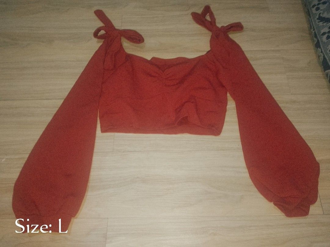 Assorted 6 Crop Tops Bundle of Multiple Colors and Styles (Category: Shirts) located in Naga. Submitted by francethriftee3 (Listing ID 1470559841, Image 3). Description: Location: Camarines Sur, Bicol - Bundle of assorted crop tops in pink, red, terracotta, and beige - Features various styles: ruched, off-shoulder, collared, and more - Mixed sleeve lengths and necklines - Sizes range from S to L across the bundle - Great variety of ready-to-wear 