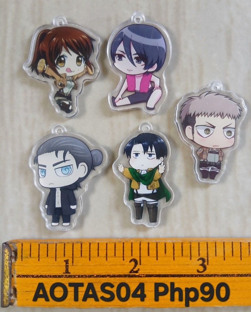 ASSORTED ACRYLIC CHARMS BY SET (Category: Handmade Craft) located in Cavite. Submitted by jiearah.online.shop (Listing ID 1470617862, Image 1). Description: ASSORTED ACRYLIC CHARMS SET Selling as is. ACTUAL ITEM ON PHOTO. Price indicated on each photo. PER SET PO,NOT PER PIECE. Kung ano po ang nasa photo,yun po ang magkakasama. Anime and Character Design : Attack On Titan, Bungo Stray Dogs, Miku, JJK Gojo, Frieren, Enhypen, Digital Circus, Sylvan