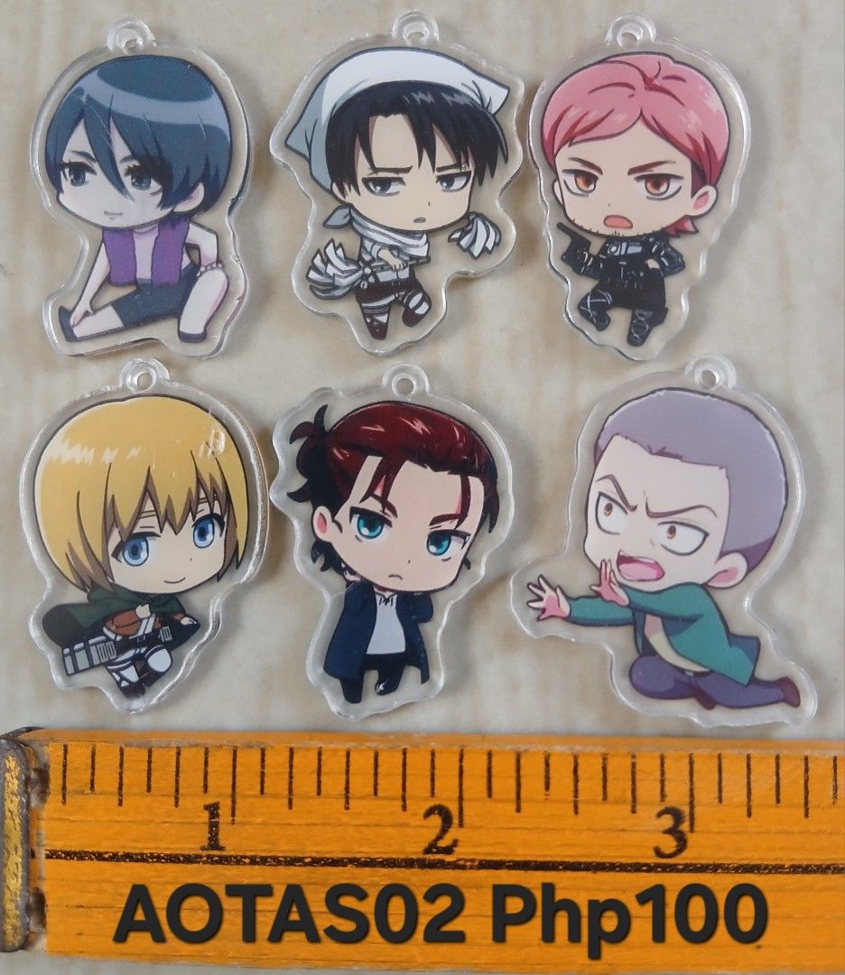 ASSORTED ACRYLIC CHARMS BY SET (Category: Handmade Craft) located in Cavite. Submitted by jiearah.online.shop (Listing ID 1470617862, Image 3). Description: ASSORTED ACRYLIC CHARMS SET Selling as is. ACTUAL ITEM ON PHOTO. Price indicated on each photo. PER SET PO,NOT PER PIECE. Kung ano po ang nasa photo,yun po ang magkakasama. Anime and Character Design : Attack On Titan, Bungo Stray Dogs, Miku, JJK Gojo, Frieren, Enhypen, Digital Circus, Sylvan