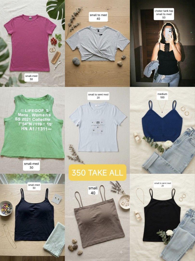 Assorted bundle for women| size small to medium (Category: Others Tops) located in Las Pinas. Submitted by dnbrbnt (Listing ID 1470635428, Image 1). Description: 350 firm price na po sana also available for individual retail purchase—please scroll down to check the listings.