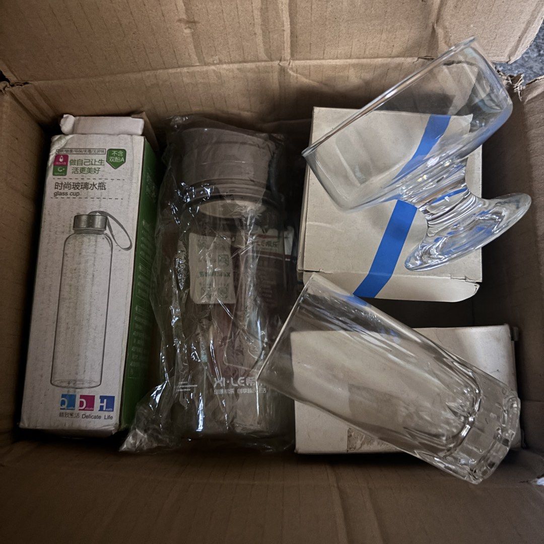 Assorted Glass Water Bottles and Drinkware Collection (Category: Water Bottles & Tumblers) located in Quezon City. Submitted by lee.selection (Listing ID 1470711146, Image 2). Description: Assorted Glass Water Bottles and Drinkware From japan surplus wysiwyg 100php each set.