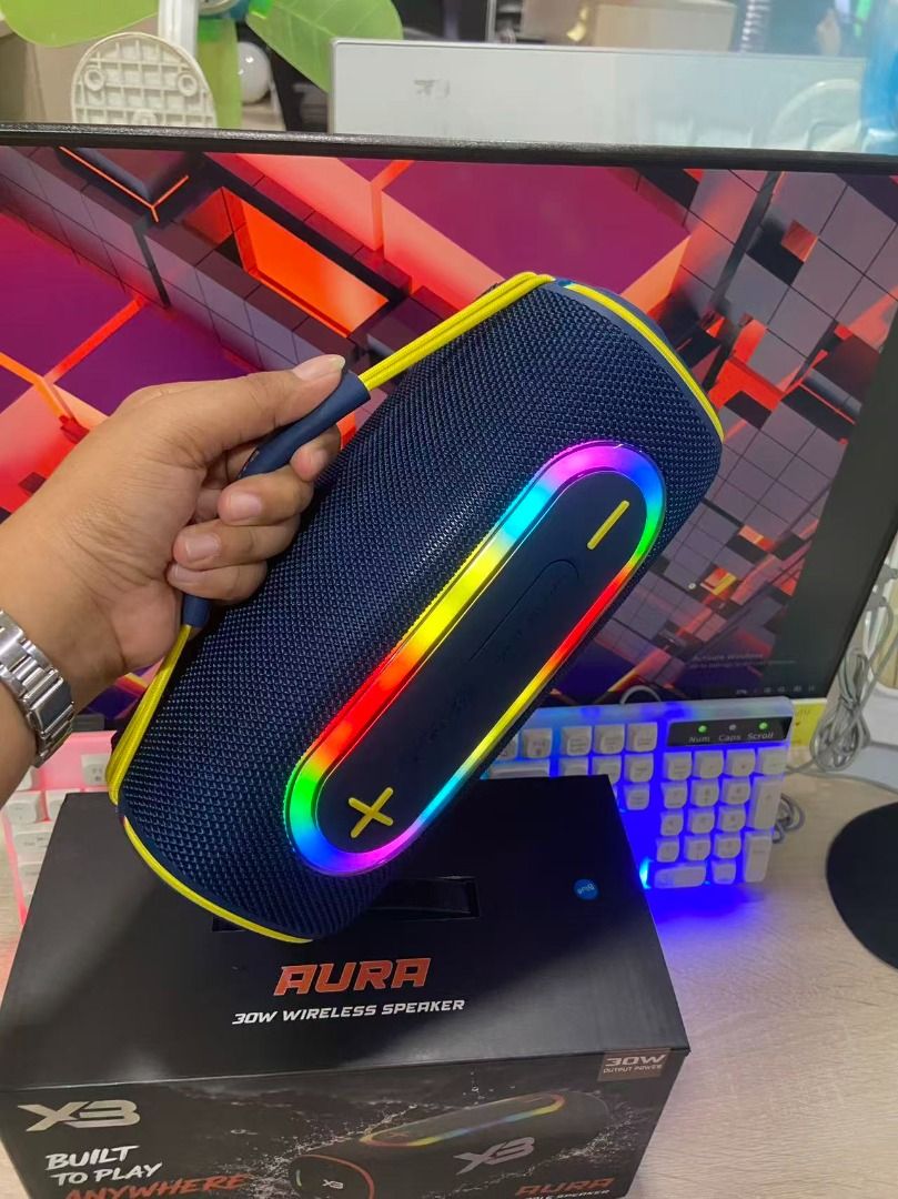 Aura X3 30W Wireless Portable Speaker (Category: Soundbars, Speakers & Amplifiers) located in Manila. Submitted by quickhorse.37129e (Listing ID 1470583681, Image 2). Description: 🔊 XYBER BEATS XB316 AURA WIRELESS PORTABLE SPEAKER 🎶 Bring powerful sound and colorful lighting to your everyday listening! The XB316 AURA features 30W audio output, deep bass, and dynamic RGB lighting—ideal for enjoying your favorite playlists at home, on road trips,