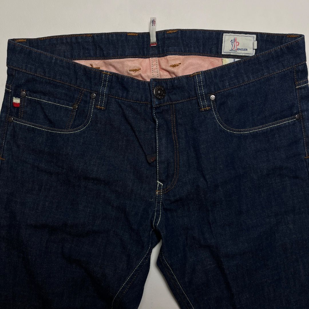 Authentic Moncler Grenoble Denim Pants (Category: Jeans) located in Caloocan City. Submitted by achilles_grails (Listing ID 1470673474, Image 3). Description: - Brand: Moncler Grenoble (Authentic) - Style: Classic 5-pocket dark wash denim pants - Details: Signature embroidered logo patch and branded hardware - Origin: Made in Romania - Authenticity: Includes original interior tags and Certilogo code for verification - Condition: Excellent pre-own