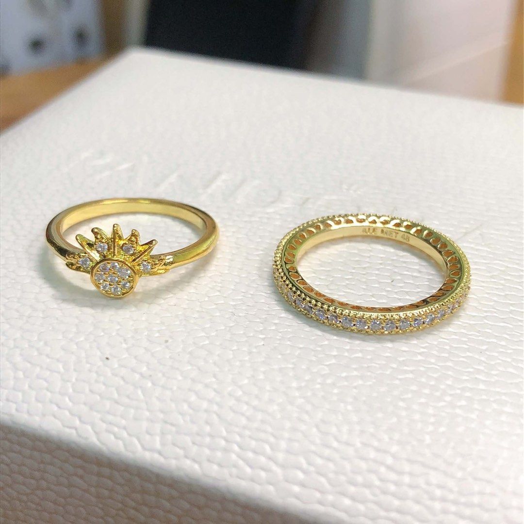Authentic Pandora Gold Sun & Sparkle Hearts Rings Set (Category: Rings) located in Manila. Submitted by daintyjewels (Listing ID 1470667786, Image 1). Description: .