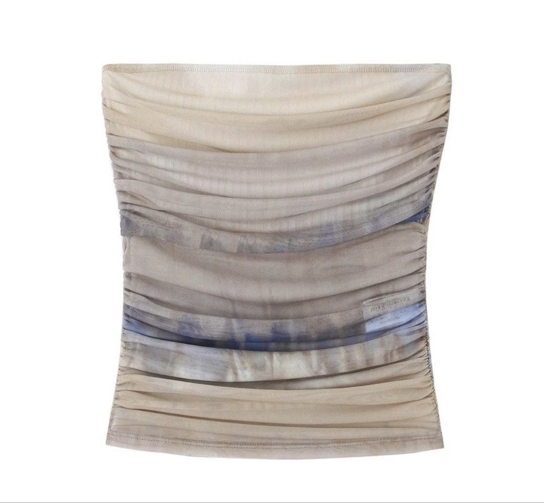 AUTHENTIC Zara Mesh Ruched Tube Top Tie-Dye (Category: Sleeveless) located in Sariaya. Submitted by ja0111 (Listing ID 1470686752, Image 1). Description: - Brand: Zara - Style: Mesh tube top / strapless bandeau with all-over ruching - once used.