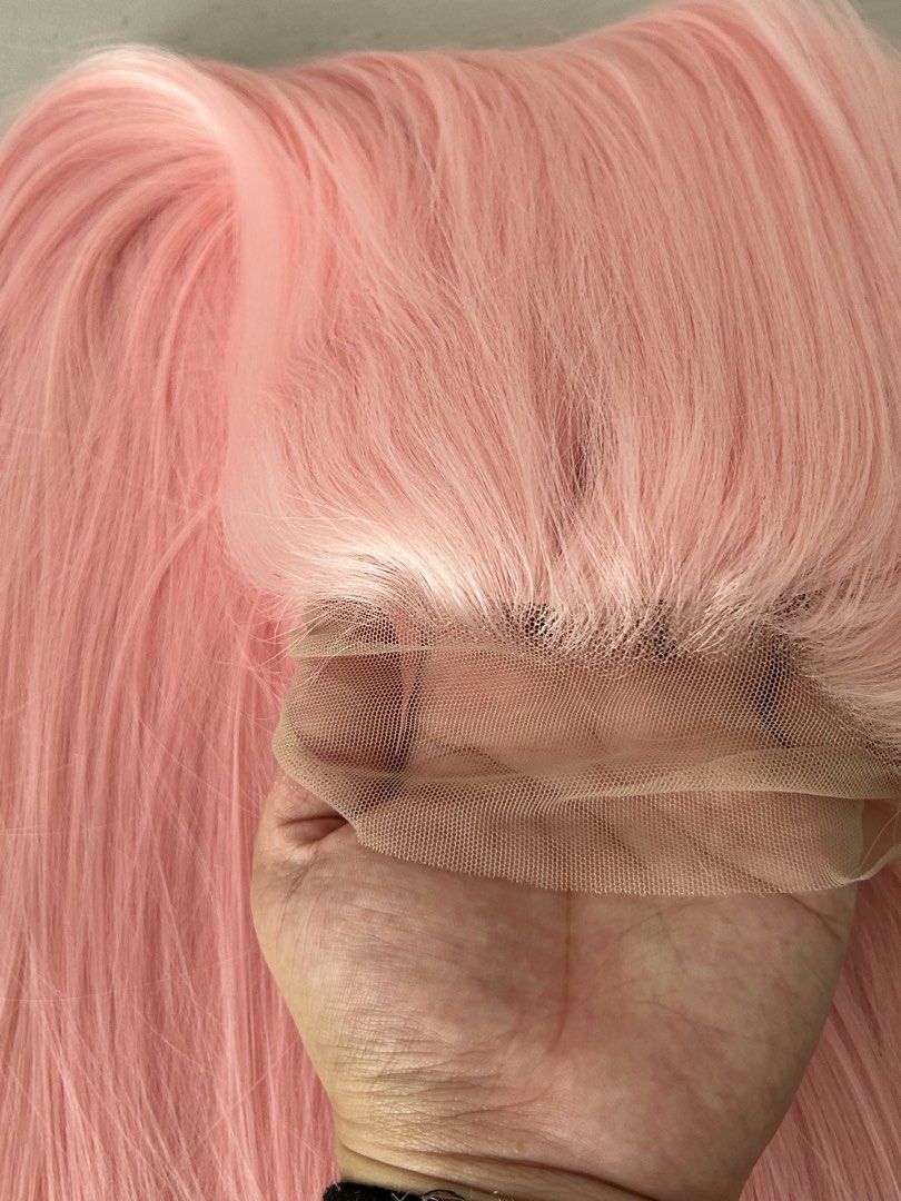 BABY PINK LACE FRONT WIG 26" (Category: Hair) located in Manila. Submitted by thechicacueva (Listing ID 1470568525, Image 2). Description: 26" pastel pink straight synthetic wig brand new (rfs: my halloween outfit didn't arrive on time natural-looking lace free front parting includes brand new and sealed wig glue and remover 📍taft, manila city 💸 gcash / maribank 📦 lbc / j&t / lalamove (SDD).