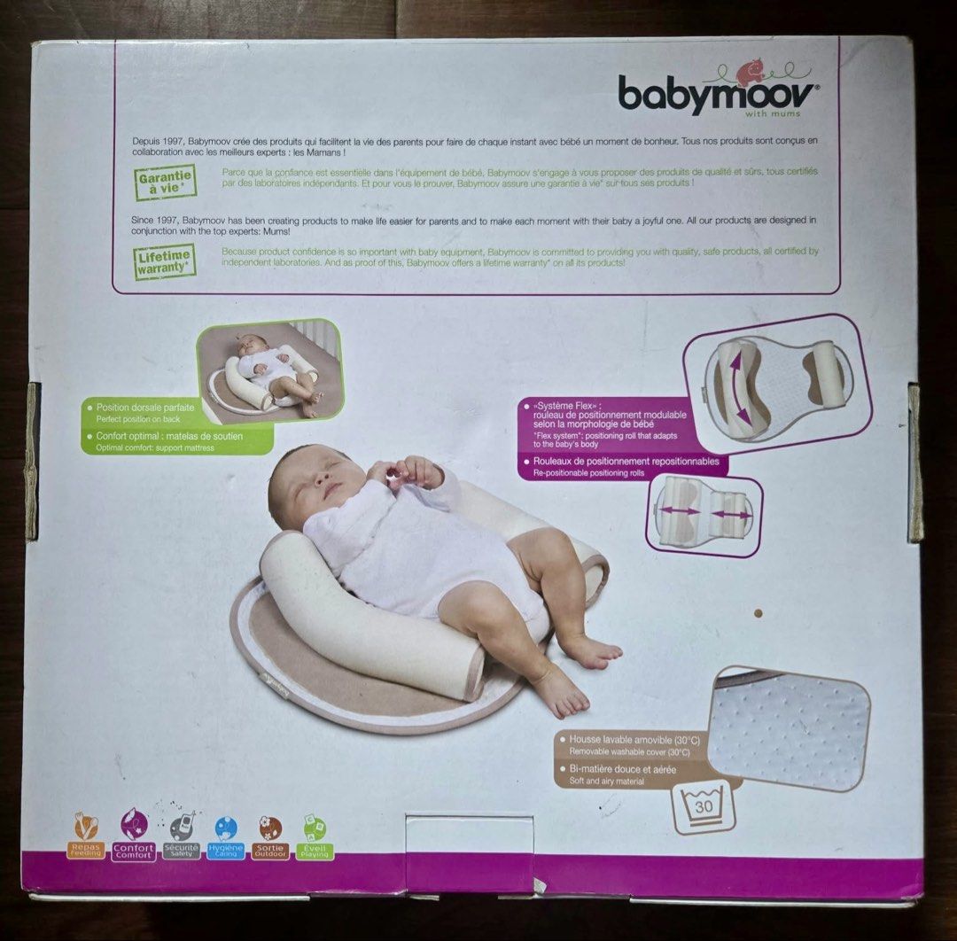 Babymoov Cosypad Sleep Positioner Cale-Bebe (Category: Children's Beds) located in Taguig. Submitted by malditalovespurple (Listing ID 1470573691, Image 2). Description: - Brand: Babymoov Cosypad - Condition: Like new in original box - Safe sleep: Keeps baby securely on their back - Adjustable: Positioning rolls fit your newborn's needs - Comfort: Made from soft and breathable fabric - Easy care: Fully washable material - Essential newborn access