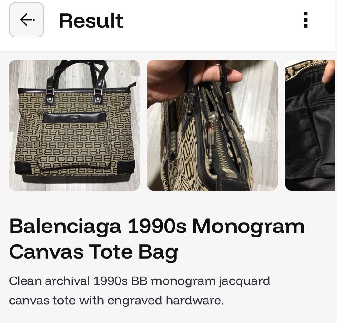 balenciaga 1990 monogram canvas tote bag (Category: Luxury Bags & Wallets) located in Davao. Submitted by ljay.thriftedfinds (Listing ID 1470690058, Image 1). Description: Dm more details sure Buyer Pass puro tanong.