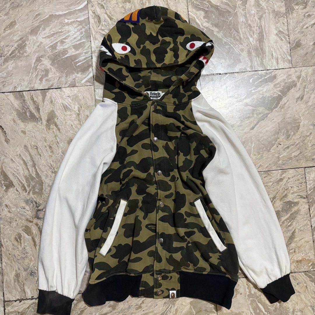 Bape Shark Jacket (Category: Coats, Jackets and Outerwear) located in Dinalupihan. Submitted by hell.thrift (Listing ID 1470623750, Image 2). Description: Size:Large Issue discoloration on cuff sleeve Only.