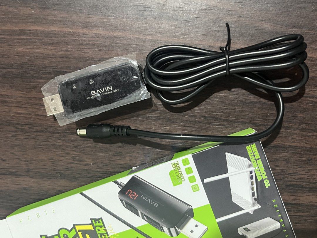 BAVIN Powerbank to Wifi Router (Category: Cables & Adaptors) located in Quezon City. Submitted by declutter1111 (Listing ID 1470592208, Image 3). Description: - Brand: BAVIN PC812 Power Cable - Condition: Unused and neat, comes with original retail box - Function: Boosts USB power from 9V to 12V - Perfect for: Keeping WiFi routers, light cats, and network switches online during power outages, work from home - Compatibility: Works with various 12V