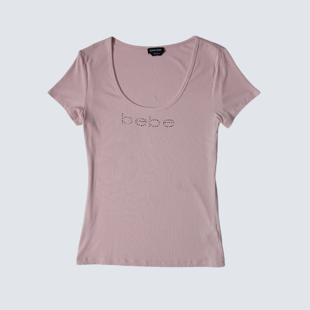 Bebe Rhinestone Pink Tops (Category: Luxury Apparel) located in Davao. Submitted by thriftbuddy (Listing ID 1470592700, Image 1). Description: size M on tag excellent condition 9/10 colorate missing 2 rhinestones see photos for details still presentable to wear.