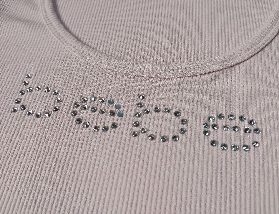 Bebe Rhinestone Pink Tops (Category: Luxury Apparel) located in Davao. Submitted by thriftbuddy (Listing ID 1470592700, Image 2). Description: size M on tag excellent condition 9/10 colorate missing 2 rhinestones see photos for details still presentable to wear.