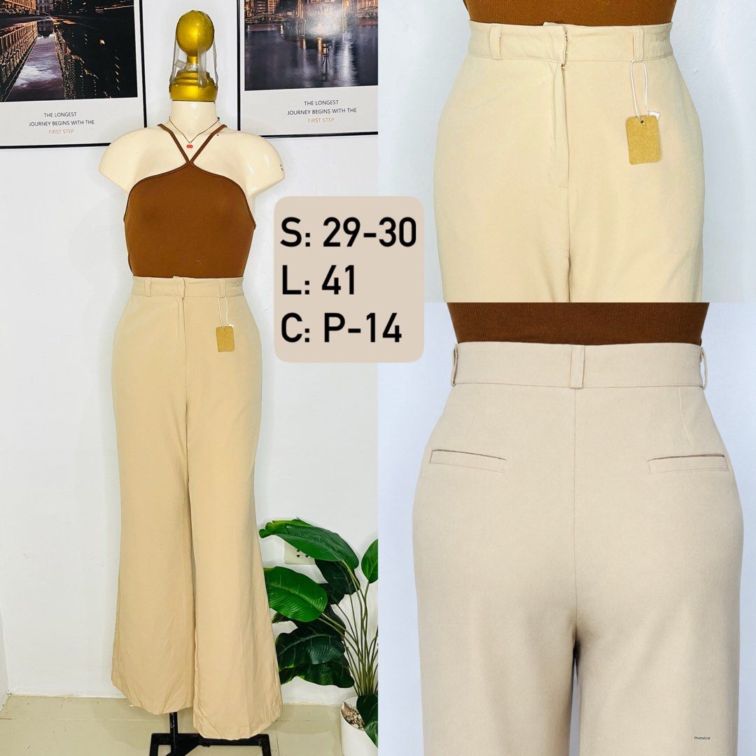 Beige Trouser Pants | Size 29-30 (Category: Jeans) located in Manila. Submitted by bengirlclothing (Listing ID 1470589840, Image 1). Description: - Color: Classic beige - Size: 29-30 inches -Length: 41 inches - Style: High-waisted wide-leg trousers - Fit & Comfort: Super comfy stretchy fabric, clean front waistband with belt loops, and two back welt pockets .