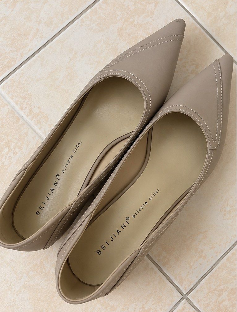 Zalora -Beijiani 5CM Pointy Microfiber Leather Pumps Size 39 (Category: Heels) located in Iloilo. Submitted by blissfultritsss (Listing ID 1470685002, Image 1). Description: - Brand: Twenty Eight Shoes in Zalora (see attached 4th pic, bought earlier this year and never been worn) - Style: Pointy microfiber leather pumps with metallic gold accent on a 5cm block heel - Color: Taupe - Size: EU 39 - Condition: Brand new, never worn outside, clean sol