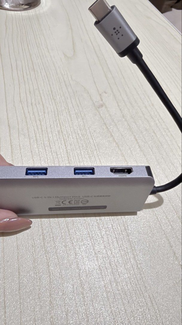 Belkin USB-C 5-in-1 Multiport Dock AVC007 (Category: Cables & Adaptors) located in Manila. Submitted by kweenlee (Listing ID 1470645467, Image 2). Description: - Brand: Belkin 5-in-1 USB-C Hub (Model: AVC007) - Color: Sleek Silver with attached Type-C cable - Ports: 2x USB-A 3.0, 1x HDMI - Card Slots: SD and MicroSD slots on the side - Condition: Excellent, compact design perfect for work, school, or travel - Mode of Payment: GCash, BPI, or COD v