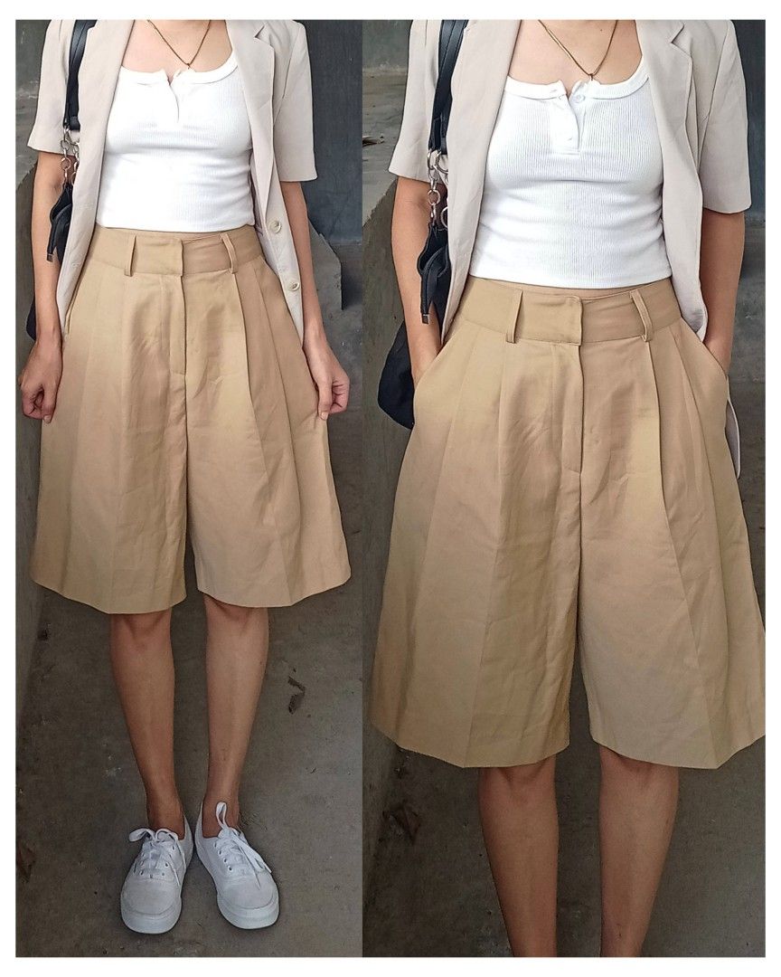 Bermuda type tailored coffee brown short (Category: Shorts) located in Davao. Submitted by kannikasok1987 (Listing ID 1470576542, Image 2). Description: Wd side pocket Waist 29-30 Hips 40 L 23.5 like bnew.
