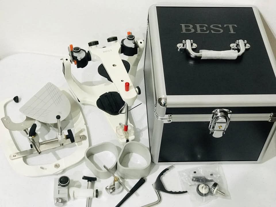 BEST Dental Articulator and Facebow Kit with Case (Category: Medical Supplies & Tools) located in Rizal. Submitted by e____declutter (Listing ID 1470637651, Image 1). Description: - Brand: BEST Dent - Complete dental articulator set including main frame, facebow component, mounting plates, spare screws, and accessories - Includes a durable black and silver metal carrying case with a padded handle - All parts included as pictured, ready for immedi