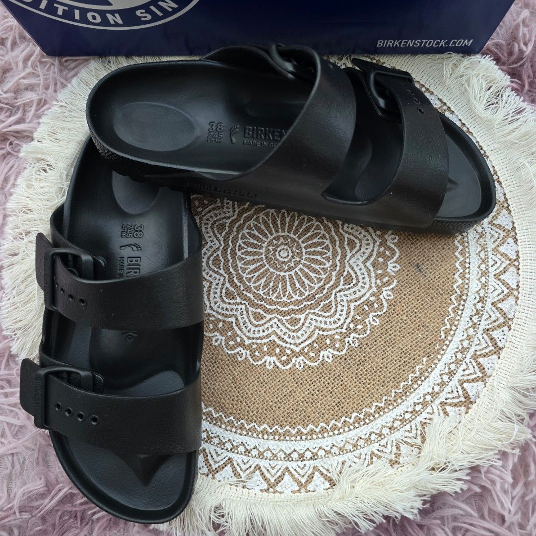 Birkenstock Arizona EVA Black (Category: Flats & Sandals) located in Calamba. Submitted by xmhybnd (Listing ID 1470573238, Image 2). Description: Onhand ✨ Arizona EVA Black ●EU 38 📌💯 Legit / Original (money back if proven fake) 📌Brandnew complete w/ box. 📌No Return, No Exchange. Make sure of your size. DM if interested. 📩.