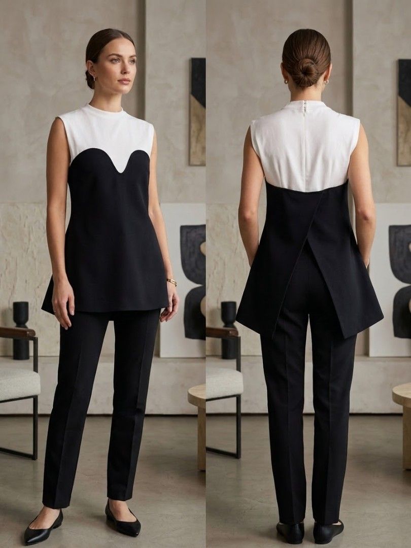 Black and White Long Blouse (Category: Blouses) located in Santa Cruz. Submitted by deenem (Listing ID 1470611490, Image 1). Description: Like New😍👌 No flaws👌 M on Tag Can fit M-L Asian (Measurements laid flat in inches) Bust: 17 Lenght: 28.