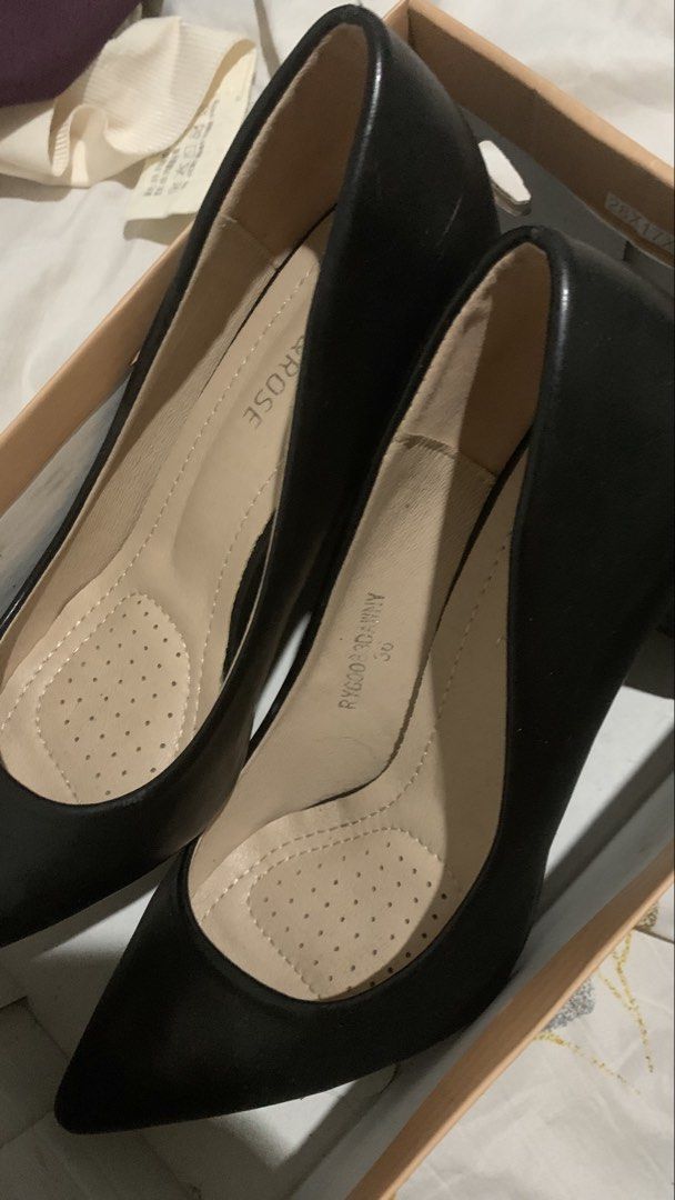 Black Block Heel Pumps Size 36 ROCK&ROSE (Category: Heels) located in Manila. Submitted by seraphinashoppe (Listing ID 1470641442, Image 3). Description: PRICE IS NEGO - Brand: SM Store - Style: Dawny (Model: RYG0083 BLK36) - Color: Black - Size: 36 EU - Condition: Brand new, never worn, pristine condition in box - Features: Chic pointed-toe, stable chunky block heel, and comfortable cushioned insoles with a cute polka dot lining - Inclusions: Or
