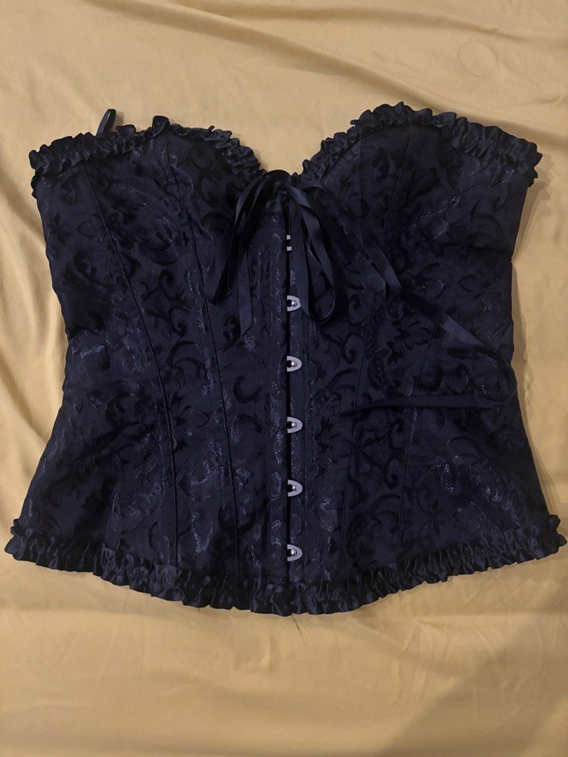 Black Jacquard Bustier Corset Top with Front Busk Closure (Category: Sleeveless) located in Makati City. Submitted by _seaan (Listing ID 1470701271, Image 1). Description: 🖤 BLACK CORSET TOP FOR SALE 🖤 Perfect for Halloween or your next night out! 🕷️✨ 🖤 Size: Medium to Large (M-L) 🖤 Perfect for Halloween costumes, parties, or a chic gothic look!.